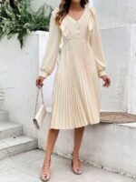 Rochie Midi Meradona Crem Deschis Cu Pliuri - imagine 4