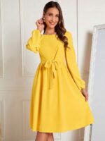 Rochie Scurta Taisa Galbena Cu Funda - imagine 4