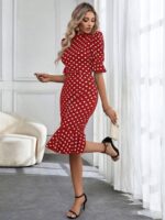 Rochie Midi Telise Rosie Cu Buline Albe