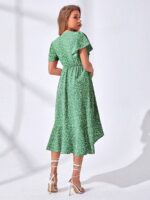 Rochie Midi Beatrice Verde cu Floricele Albe - imagine 2