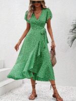Rochie Midi Beatrice Verde cu Floricele Albe - imagine 3