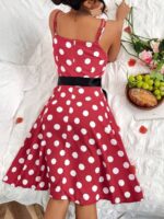 Rochie Scurta Adelle Rosie Cu Buline Albe Si Cordon Negru - imagine 2
