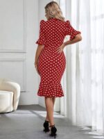 Rochie Midi Telise Rosie Cu Buline Albe - imagine 2