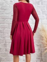 Rochie Midi Taresa Grena Cu Imprimeu Geometric Negru Si Cordon - imagine 2