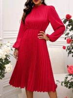 Rochie Midi Aloma Rosie Cu Pliuri - imagine 3
