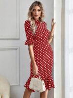 Rochie Midi Telise Rosie Cu Buline Albe - imagine 3