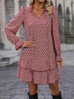 Rochie Scurta Lixandra Rosie Cu Imprimeu Geometric Alb - imagine 3