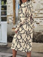 Rochie Midi Brianna Crem Cu Imprimeu Geometric Negru - imagine 3