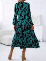 Rochie Lunga Holim Albastra Cu Imprimeu Negru Si Cordon - imagine 2