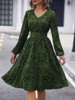 Rochie Midi Amara Cu Imprimeu Negru - imagine 3