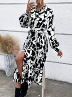 Rochie Midi Jalma Alba Cu Imprimeu Geometric Negru - imagine 4