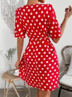 Rochie Scurta Aurora Rosie cu Buline Albe - imagine 2
