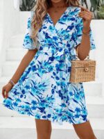 Rochie Scurta Adele Cu Model Floral Albastru