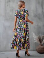 Rochie Lunga Magita Neagra cu Print Floral Multicolor - imagine 2