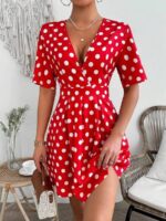 Rochie Scurta Aurora Rosie cu Buline Albe - imagine 3