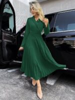 Rochie Lunga Siraj Verde cu Pliuri