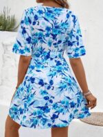 Rochie Scurta Adele Cu Model Floral Albastru - imagine 2
