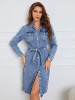 Rochie Midi Bezola Din Denim Cu Nasturi
