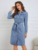 Rochie Midi Bezola Din Denim Cu Nasturi - imagine 4