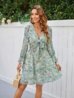 Rochie Scurta Dorina Bleu cu Print Floral Alb