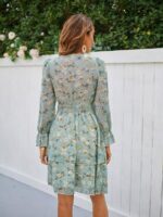 Rochie Scurta Dorina Bleu cu Print Floral Alb - imagine 2