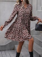 Rochie Scurta Flavia Alba cu Print Leopard Maro