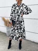 Rochie Midi Jalma Alba Cu Imprimeu Geometric Negru - imagine 5