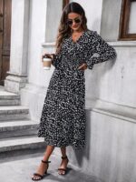 Rochie Lunga Beidar Neagra Cu Imprimeu Alb - imagine 3