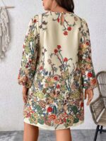 Rochie Scurta Ezalia Crem Cu Model Floral - Marimi Mari - imagine 2