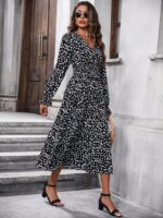 Rochie Lunga Beidar Neagra Cu Imprimeu Alb - imagine 4