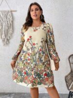 Rochie Scurta Ezalia Crem Cu Model Floral - Marimi Mari - imagine 3