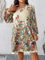 Rochie Scurta Ezalia Crem Cu Model Floral - Marimi Mari - imagine 4