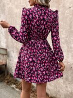 Rochie Scurta Astona Neagra cu Print Roz - imagine 2