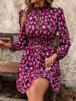 Rochie Scurta Astona Neagra cu Print Roz - imagine 3