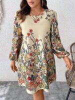 Rochie Scurta Ezalia Crem Cu Model Floral - Marimi Mari - imagine 5