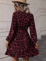 Rochie Scurta Regan Grena Cu Imprimeu Leopard Negru Si Cordon - imagine 2