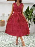 Rochie Midi Calise Rosie Cu Buline Albe - imagine 3