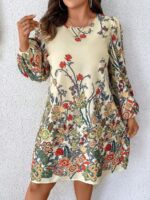 Rochie Scurta Ezalia Crem Cu Model Floral - Marimi Mari