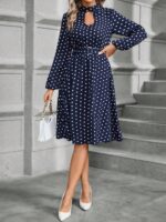 Rochie Midi Nasiri Bleumarin cu Buline Albe - imagine 4