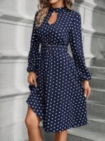 Rochie Midi Nasiri Bleumarin cu Buline Albe