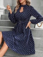 Rochie Midi Nasiri Bleumarin cu Buline Albe - imagine 3