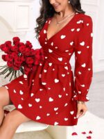 Rochie Scurta Acarigua Rosie cu Inimioare Albe