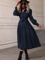 Rochie Lunga Ebla Bleumarin Cu Cordon