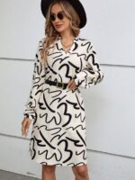 Rochie Scurta Emelda Alba cu Print Negru