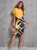 Rochie Midi Maseru Galbena cu Imprimeu Geometric - imagine 3