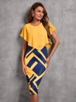 Rochie Midi Maseru Galbena cu Imprimeu Geometric