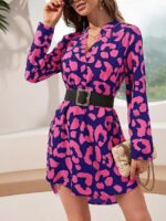 Rochie Scurta Afila Albastra Cu Imprimeu Roz
