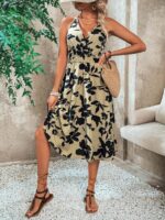 Rochie Midi Lelia Crem Cu Model Floral Negru