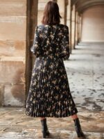 Rochie Lunga Prisa Neagra Inflorata Cu Pliuri - imagine 2