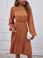 Rochie Midi Denia Portocalie cu Imprimeu Geometric